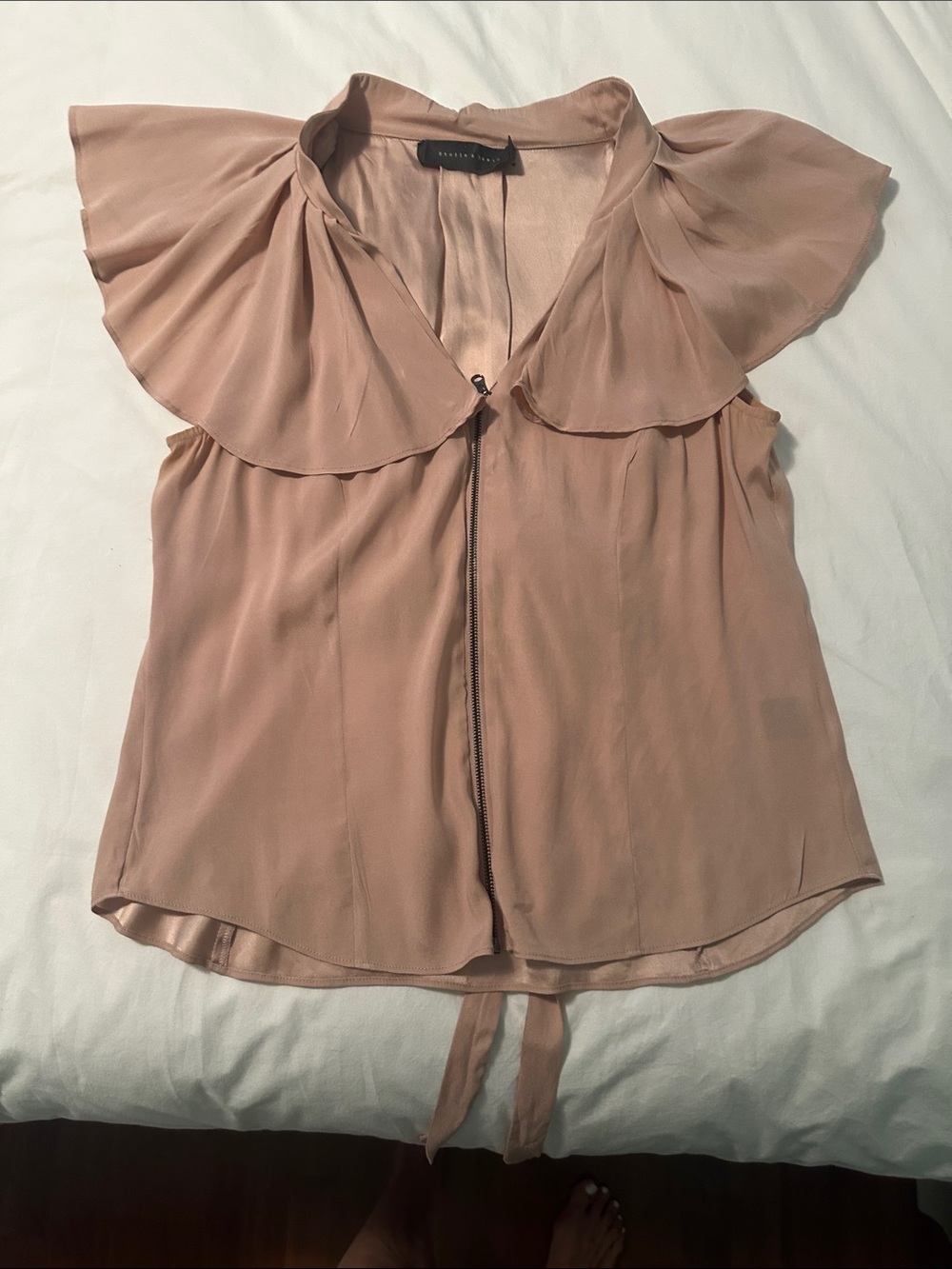 Stella & Jamie Dusty Rose Ruffle-Collar Sleeveless Zip Blouse